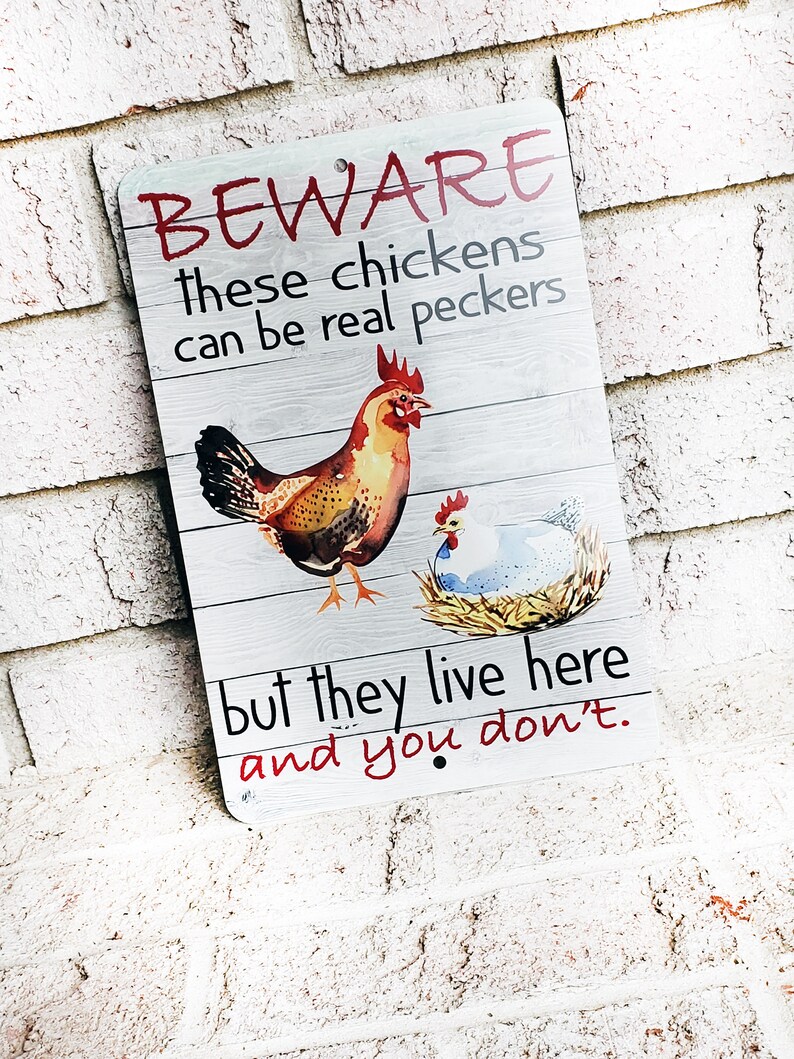 Beware of the chickens Outdoor Metal Sign, chicken coop Signs, Indoor/outdoor metal signs, fresh eggs, Backyard Chicken coop decor image 6