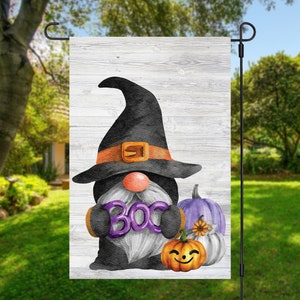 Halloween Gnome Garden Flag, 12x18 halloween yard Flag, Halloween yard decor, Single / double sided flag, Custom Garden Flags