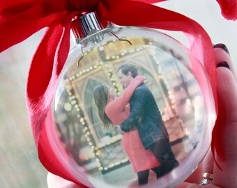 Round Glass photo ornaments, Our First Christmas, First Engaged Christmas, Baby&#39;s first Christmas, Round ornaments with pictures