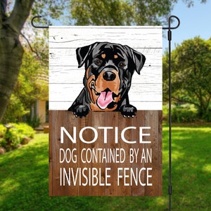 Rottweiler Invisible fance garden flag, notice of invisible fence, garden flag with rottweiler, rottweiler lives here, Beware of dog flag