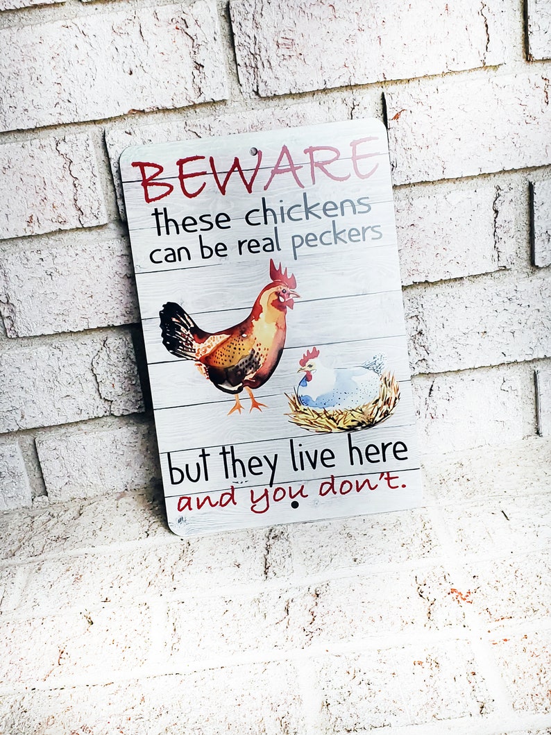 Beware of the chickens Outdoor Metal Sign, chicken coop Signs, Indoor/outdoor metal signs, fresh eggs, Backyard Chicken coop decor image 8