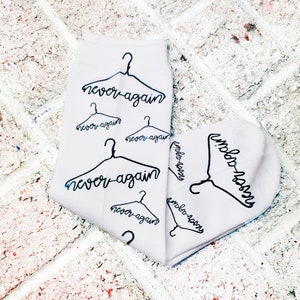 Never again hanger socks, Pro Choice socks, novelty socks, Pro Roe unisex socks, 100% polyester socks, pro choice, women&#39; rights, feminist