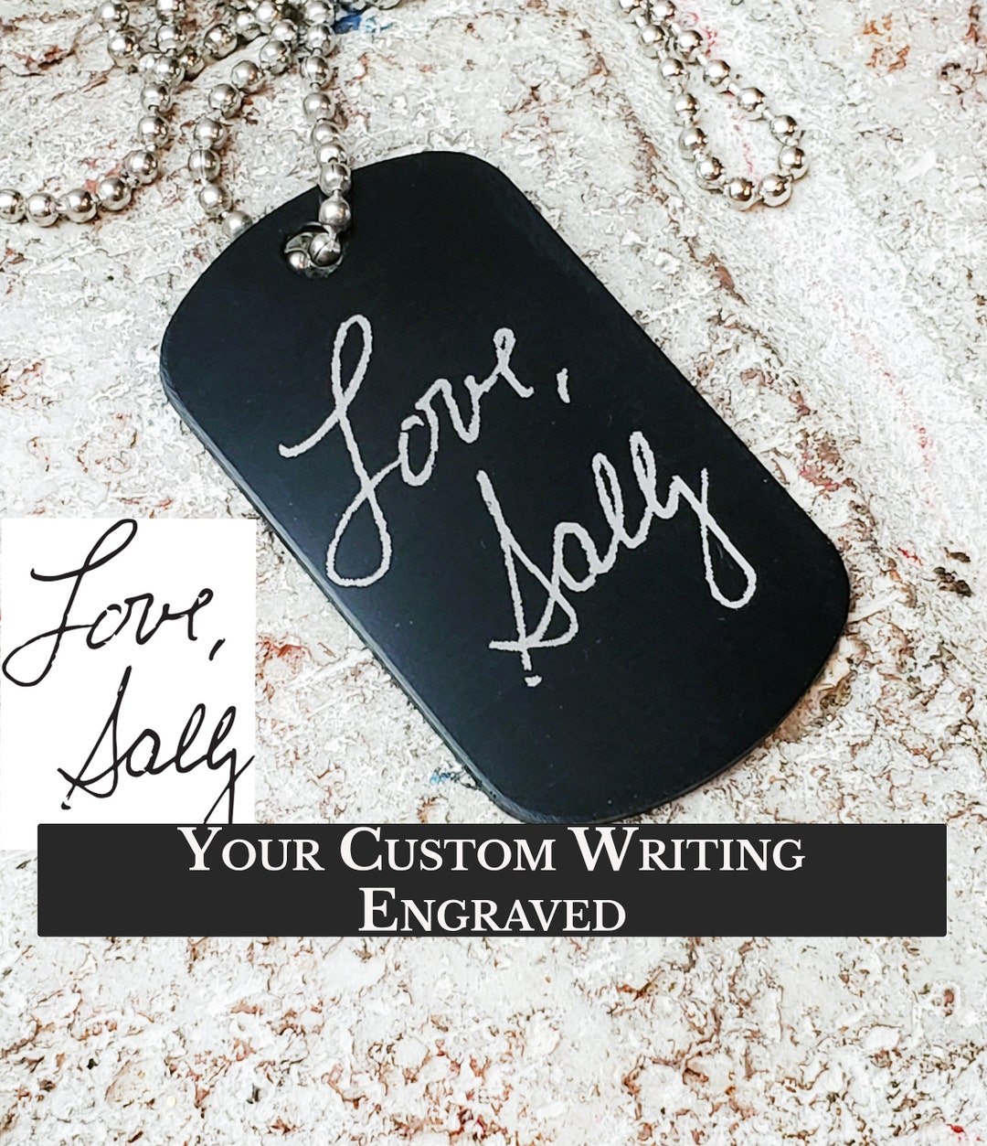 Custom Metal Dog Tag With Chain, Handwriting Keepsake, Custom ...