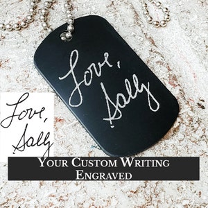 Custom metal dog tag with chain, handwriting keepsake, custom handwriting gift, handwriting necklace, handwriting necklace for him