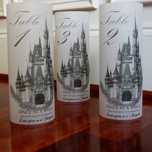 Cinderella Wedding Decor, Cinderella Wedding Luminaries, Fairytale Table Numbers, Fairytale Luminaries, Fairytale wedding decor- Set of 12