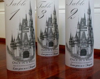 Cinderella Wedding Table Number Luminaries, Fairytale Decor (Set of 18)