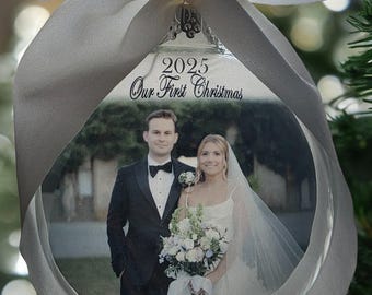 Personalized First Christmas Photo Ornament – Floating Glass Keepsake