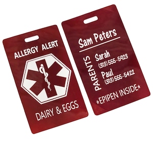 Customizable Red Allergy Alert Tag – 2.5&quot;x4.75&quot; Medical ID Bag Tag for Allergies – School Safety Backpack Tag for Kids, Allergy Aware Tag