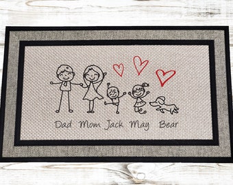 Personalized Family Doormat, Stick Figure Design, Porch Decor