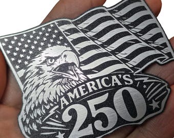 America 250 Patch | Silver Black Eagle Flag Acrylic Patch | Heat Activated Iron On | 250th Anniversary Patriotic Patch | USA 1776-2026
