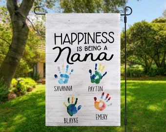Gepersonaliseerde Nana Garden-vlag, aquarelhandafdrukken, cadeaus voor oma