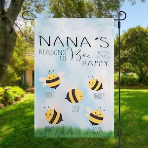 Nana&#39;s Bee Happy custom garden flag, 12x18 Garden Flag For Nana, grandparent gifts, Bee Garden Flag, Grandma gift, Personalized garden flags