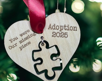 Personalized Adoption Ornament • Wooden Heart Puzzle Piece Keepsake