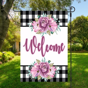 Pink Blossom Welcome Garden Flag - Baxter & Me main image 1