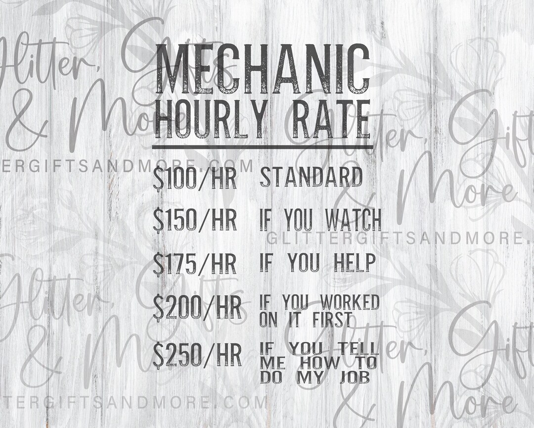 Mechanic Hourly Rate Laser Engraved DIY Engraved (Download Now) Etsy