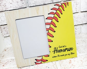 Softball Frame 5x7, Mother's Day, Hit a Home Run, God made you my mom, cute picture frames, Sports frames, Personalized frame with name