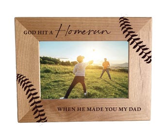 Baseball Dad Picture Frame, Father’s Day Gift for Dad – God Hit a Homerun When He Made You My Dad – Baseball Photo Frame - Dad gift from son