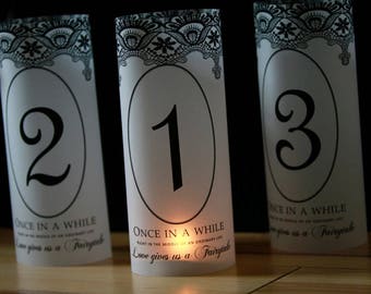 Lace Fairytale Wedding Table Number Luminaries, Set of 20