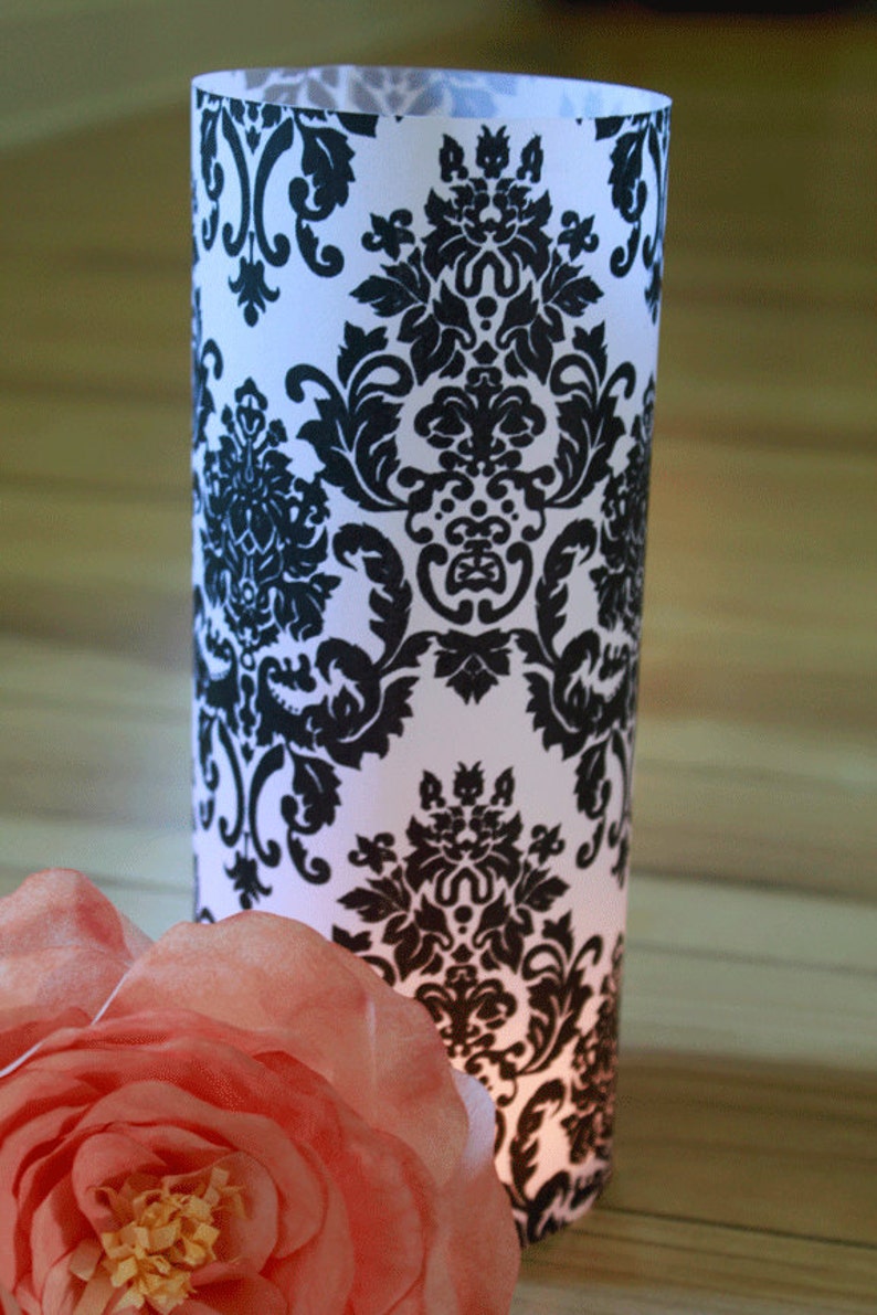 Damask Wedding Decor Black & White Wedding Damask Luminary Etsy