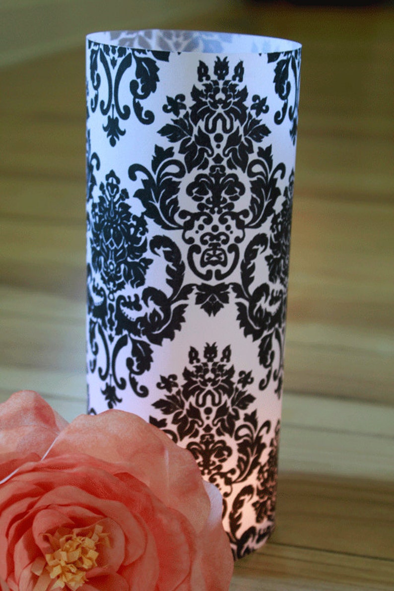 Damask Wedding Decor, Black & White Wedding, Damask luminary, Black and White Damask Wedding set of 10, party table decorations, luminaries image 3