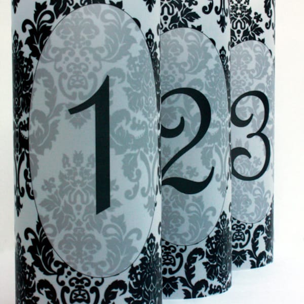 Damask Luminary Table Numbers set of 22, Wedding Table Numbers, Damask Wedding