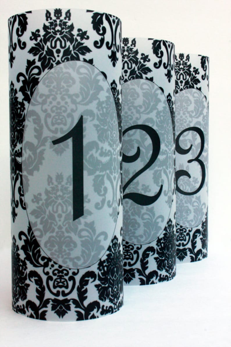 Damask Luminary Table Numbers set of 20, Wedding Table Numbers, Damask Wedding image 1