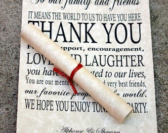 Wedding Thank You Scrolls, Thank You scrolls, wedding day thank you cards, thank you place cards, Scrolled thank you notes, Set of 20