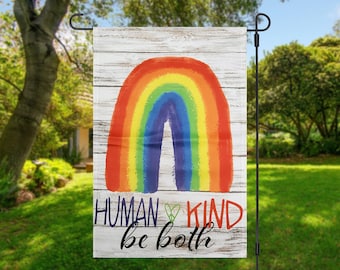 Rainbow Garden flag, be kind yard flag, human rights, ally, Equality, Human Kind yard flag, Rainbow yard decor, Human Kind be kind flags