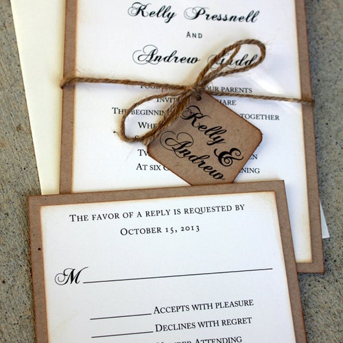 Personalised Vintage Wedding Invitations Set 'Vintage Fayre' Buff inc envelopes 
