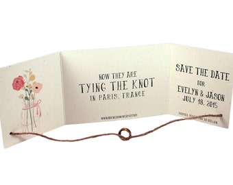 Rustic Tying the knot save the date set of 25, Tying the knot invitation, mason jar save the date, recycled save the date, tie the knot card