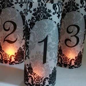 Damask Luminary Table Numbers set of 20, Wedding Table Numbers, Damask Wedding image 2