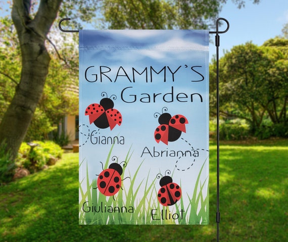 Personalized Ladybug Garden Flag, Grandma's Garden Decor (12x18