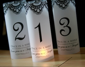 Lace Fairytale Table Number Luminaries, Set of 30