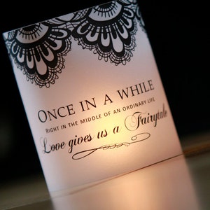 Once Upon a Time luminary, Fairytale Decor Luminary, Wedding Luminaries, Black and White Wedding, Wedding Centerpieces- set of 10 Luminaries