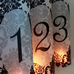 Damask Luminary Table Numbers set of 20, Wedding Table Numbers, Damask Wedding image 4