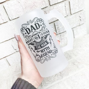 Custom frosted beer Mug, Dad's beer cup, father's day gifts, custom beer mugs, the man, the myth, the legend, Craft beer gift for him