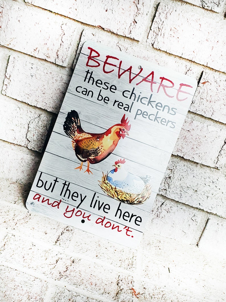 Beware of the chickens Outdoor Metal Sign, chicken coop Signs, Indoor/outdoor metal signs, fresh eggs, Backyard Chicken coop decor image 4