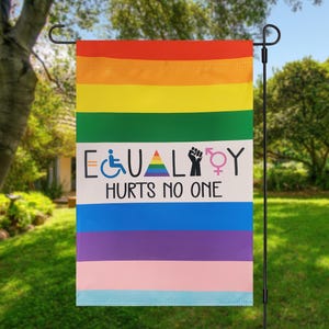 Equality Garden Flag – LGBTQ+ Pride Banner – Rainbow Design – Inclusive Outdoor Decor – Love Wins Yard Sign – Hurt No One - no kings Protest