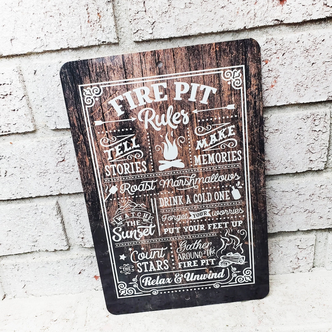 Fire Pit Rules Outdoor Metal Sign, Summer Yard Signs, Indoor/outdoor