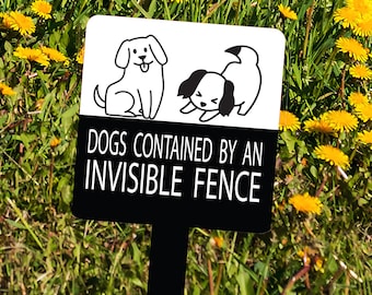 Cute invisible fence metal stake, small metal stake, Beware of Dog sign, cartoon dog sign, Small 4" x 10" metal stake for invisible fence