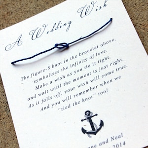 Nautical Wedding Favors, Navy Blue, Sailor Themed Wedding, Wedding Wish Bracelet, Tying the Knot wedding favors, set of 50 Guest Gifts