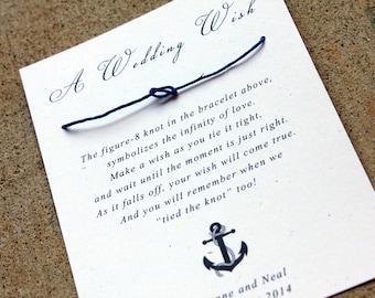 Nautical Wedding Wish Bracelet Favors, Navy Anchor, Set of 40