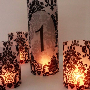 Damask Luminary Table Numbers set of 20, Wedding Table Numbers, Damask Wedding image 5