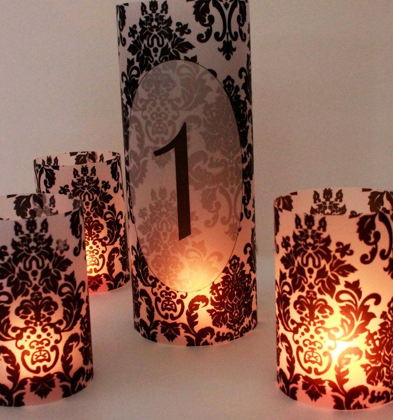 Damask Luminary Table Numbers set of 20, Wedding Table Numbers, Damask Wedding image 5