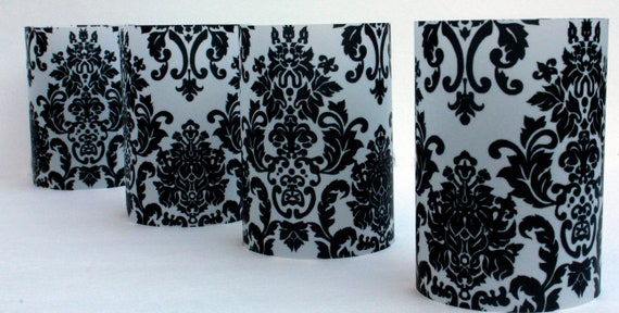 Short Damask Luminaries Set Of 10 Damask Party Decorations Luminaries Wedding Table Decor Black And White Party Decorations Luminary