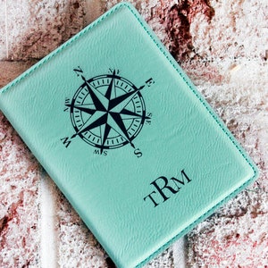 Funda para pasaporte color verde azulado, regalos de viaje, regalo de graduación, regalo de luna de miel para ella, regalo de boda de destino, billetera para pasaporte personalizada, soporte