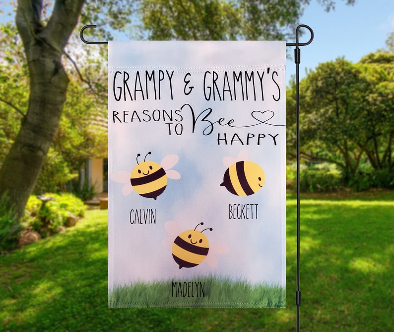 Grampy & Grammy's Reasons to be Happy, grandma and grandpa gift, small yard flag, custom garden flag, grandparent flags, grandparent gift image 10