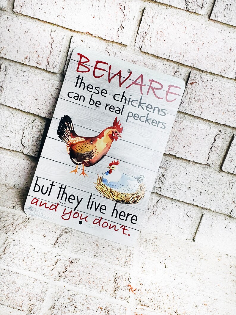 Beware of the chickens Outdoor Metal Sign, chicken coop Signs, Indoor/outdoor metal signs, fresh eggs, Backyard Chicken coop decor image 9