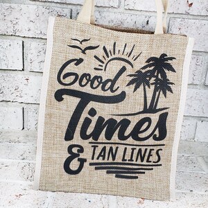 Tan Lines small summer burlap bag, Summer vacation beach bag, girls trip gift bag, girls trip souvenirs, hot mom summer reusable bag