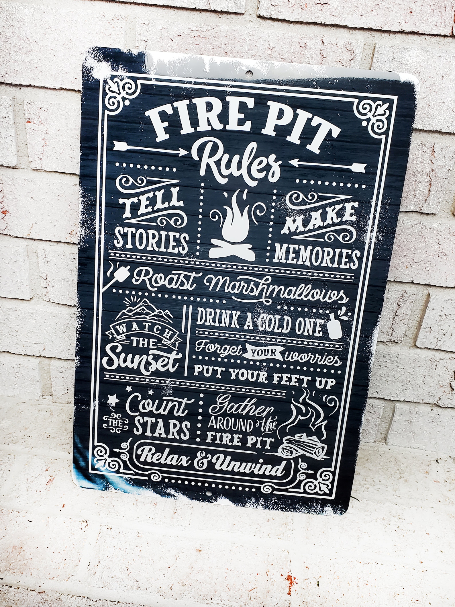 Fire Pit Rules Outdoor Metal Sign, Summer Yard Signs, Indoor/outdoor
